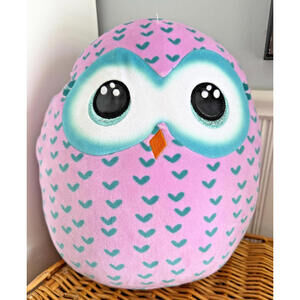 Ty Squish-a-Boos Kiki the Owl 12” Plush Pink Teal Big Eyes Stuffed Animal